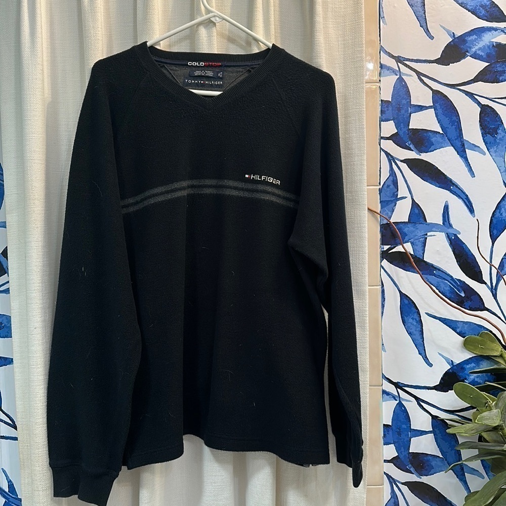 Men’s Tommy Hilfiger Cold Stop Blue & Gray Long Sleeve Fleece Pullover Size XL